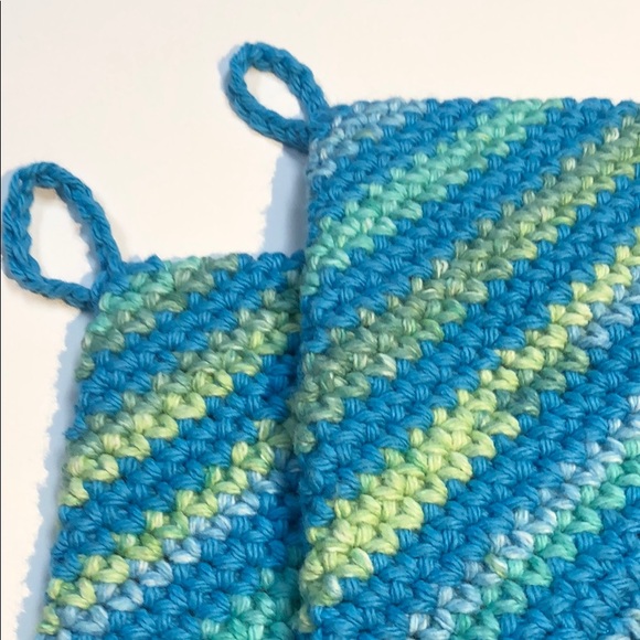 Turquoise Cotton potholders double thick handmade - Picture 2 of 4